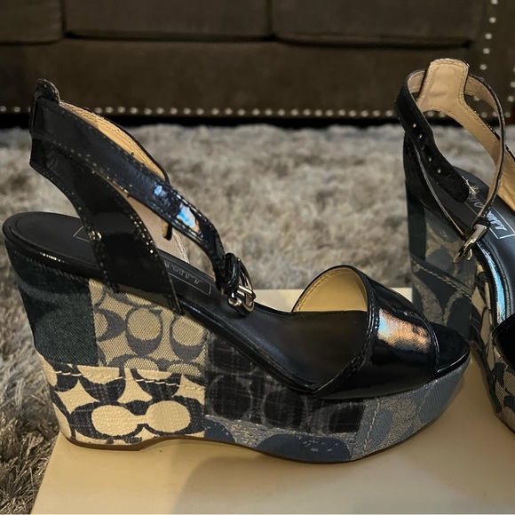 Navy Blue Coach Wedge Sandals - Picture 2 of 3